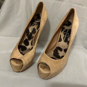 Jessica Simpson Light Tan Peep Toe Suede Platform Pumps 9.5